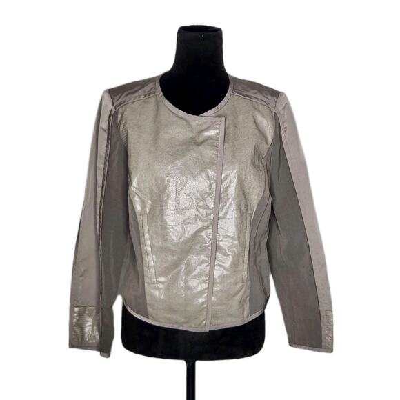 Lafayette 148 New York Jackets & Blazers - Lafayette 148 Gray Lightweight Linen Blend Pu Leather Snake Moto Jacket Size 10